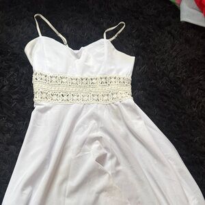 Elegant White Lace-Trimmed Dress